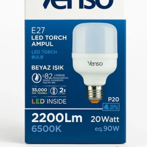 Venso E27 LED Torch Ampul | 20W | 2200 Lm | 6500K Beyaz Işık