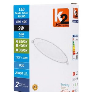K2 LED Systems 9W Yuvarlak Sıva Altı LED Panel Beyaz Işık 6500k