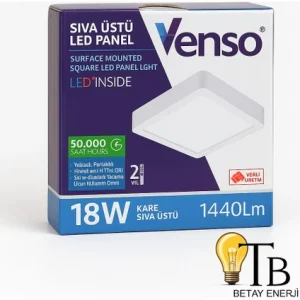 Venso 18W Kare Sıva Üstü LED Panel – Beyaz Işık (6500K)