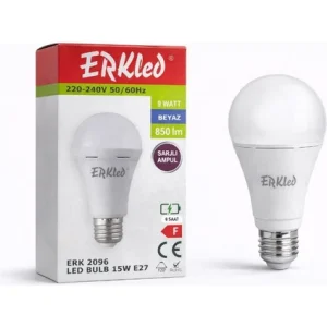 ERKLED LED Ampul 15W E27 Beyaz Işık (6500K) Şarjlı Ampul