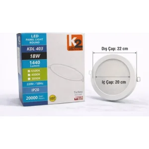 K2 LED Systems 18W Yuvarlak Sıva Altı LED Panel