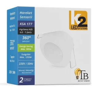 K2 LED Ksa 177 360° Tavana Gömme Hareket Sensörü | Pır Otomatik Işık Sensörü | 220V