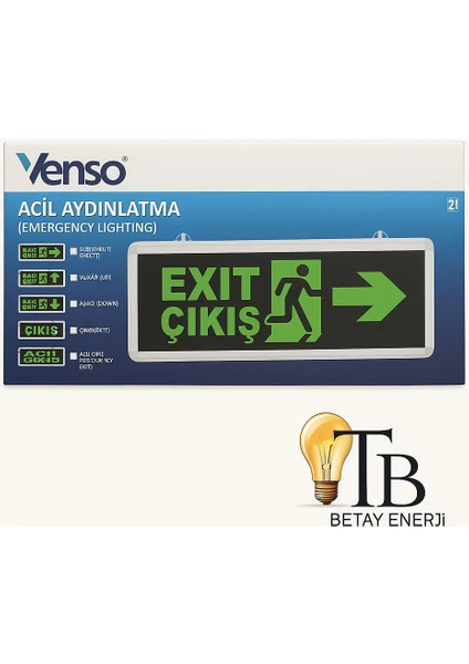 Venso Acil Çıkış Işıldak LED Exit Tabela – Çift Yönlü Acil Aydınlatma Armatürü 1 Adet(çıkış yazısı)