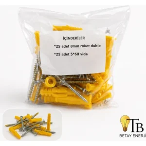 Betay Enerji 8 mm Roket Dübel + 5×60 Vida Seti