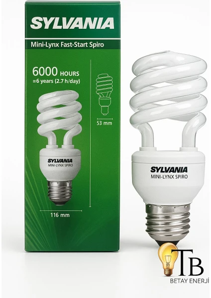 Sylvania 23W Tasarruflu Ampul 1450 Lumen, E27 Duy, 6000 Saat Ömür, Spiral Cfl - Görsel 2