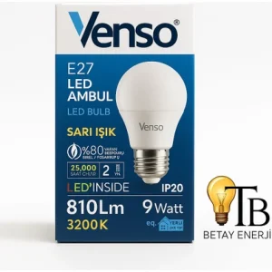 Venso E27 LED Ampul | 9W | 810 Lümen | 3200K Sarı Işık