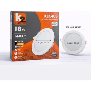 K2 LED Systems KDL403 18W LED Sıva Altı Yuvarlak Panel – 4000K Nötr Beyaz
