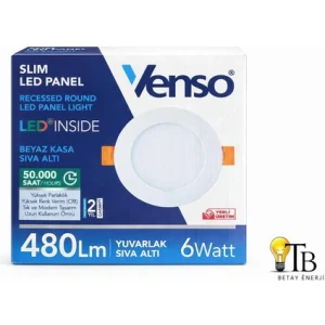 Venso Slim LED Panel 6W Yuvarlak Sıva Altı Beyaz Kasa Beyaz Işık 6500k